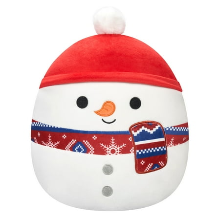 Squishmallows Official 12 inch Manny the Snowman with Red Hat and Scarf - Child's Ultra Soft Plush Toy