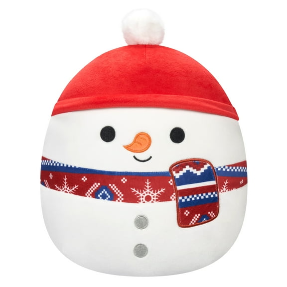 Squishmallows Official 12 inch Manny the Snowman with Red Hat and Scarf - Child's Ultra Soft Plush Toy