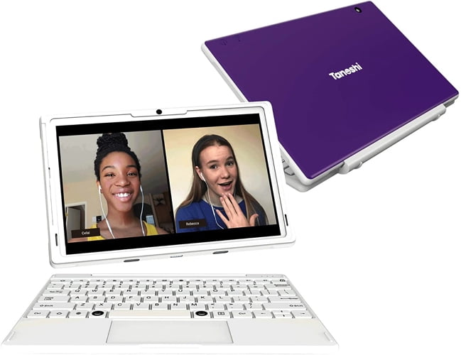 Tanoshi Scholar Kids Computer: a 2-in-1 Kids Android Laptop for Ages 6-12, 10.1" HD Touchscreen Display (Purple)