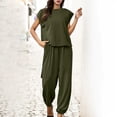 thumbnail image 2 of Women's Summer 2 Piece Tracksuit Outfit Casual Cap Sleeve Tops High Waist Track Pants Sweatsuits Lightweight Loose Fitted Loungewear Matching Sets, 2 of 6