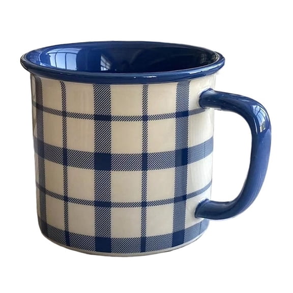 Large - Capacity Vintage Checkered Ceramic Mug Home Drinking Cup Office Coffee Mug Afternoon Tea