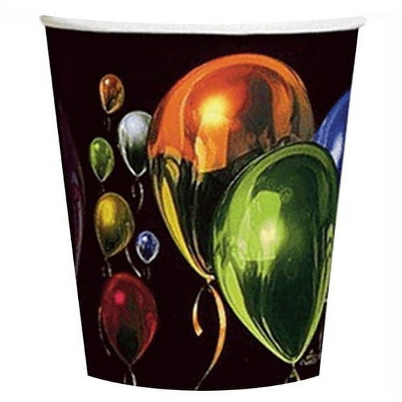 Various Balloon Celebration 9oz Paper Cups, Birthday, 8 Count