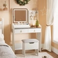 thumbnail image 2 of TROPOW Vanity Desk with LED Light Mirror and Storage Stool, Small LED Vanity with Chair, Small Makeup Vanities Set for Girls Women,White + Grey Desktop, 2 of 8
