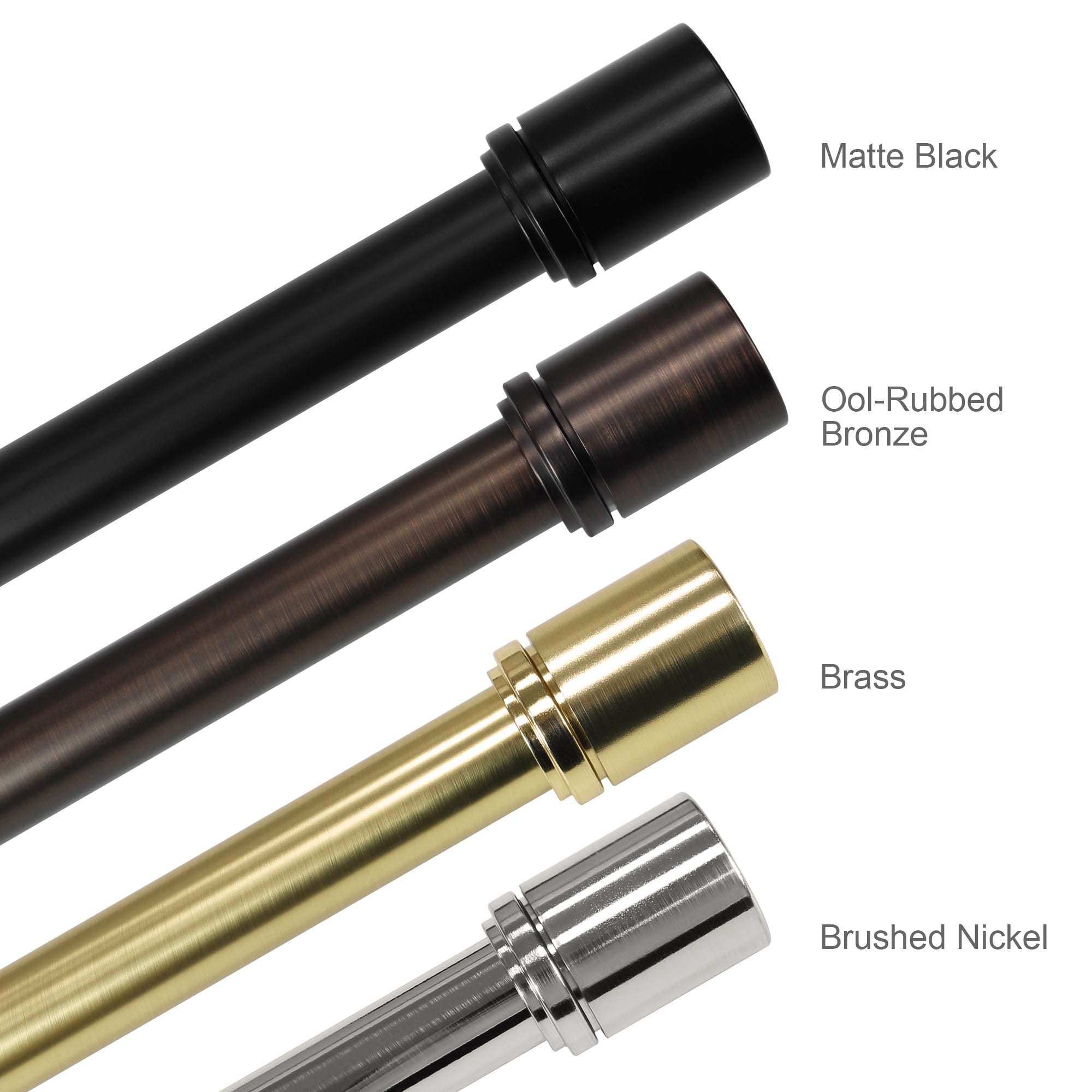 Better Homes & Gardens 1" Matte Black with Brass Neck Cylinder Adjustable Single Curtain Rod Set, 42"-120"