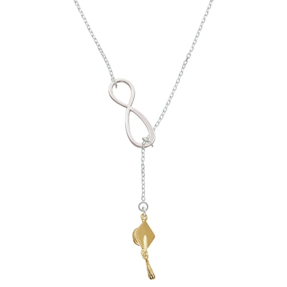 Delight Jewelry Goldtone Graduation Hat Silver tone Elegant Infinity Lariat Necklace