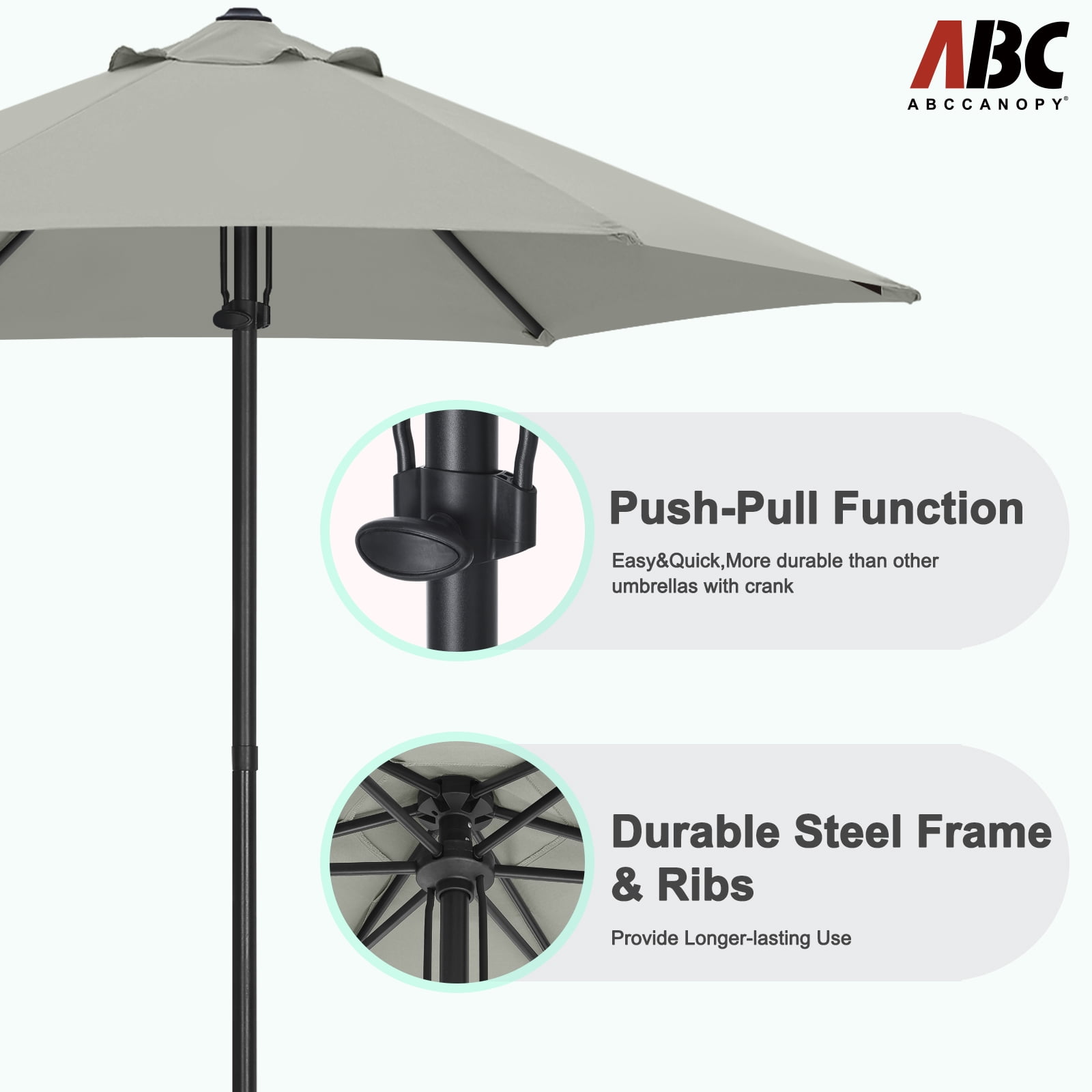 ABCCANOPY 7.5ft Outdoor Market Hand Push Patio Umbrella,12+Colors, Light Gray