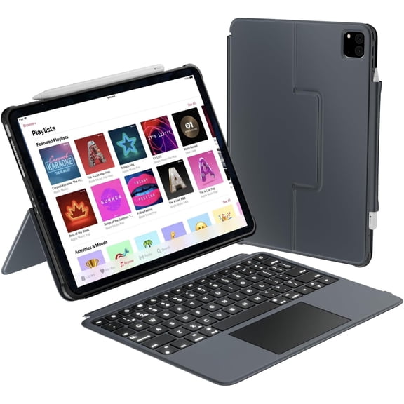 Macally iPad Air 13 Inch Case Keyboard (M3, 2025/M2, 2024) |iPad Pro 12.9 Keyboard Case (5/6th Gen) with Large Trackpad, Multi Angle View Stand Apple Pencil Holder, Backlit, Detachable