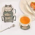 thumbnail image 3 of Yayeee 6 PCS Drink Coasters with Holder Set Woven Absorbent Round Tabletop Hot Pad, Beige Cute Cat, 3 of 7
