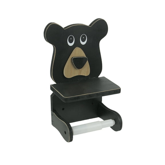 De Leon Collection Hand Painted Black Bear Wood Toilet Paper Roll Holder/ Phone Shelf