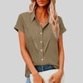 thumbnail image 2 of Feancey Gauze Shirts for Women Linen Short Sleeve Blouses Summer Casual Button Down Shirt Lapel Collar Loose Fit Beach Vacation Tops Khaki XL, 2 of 8