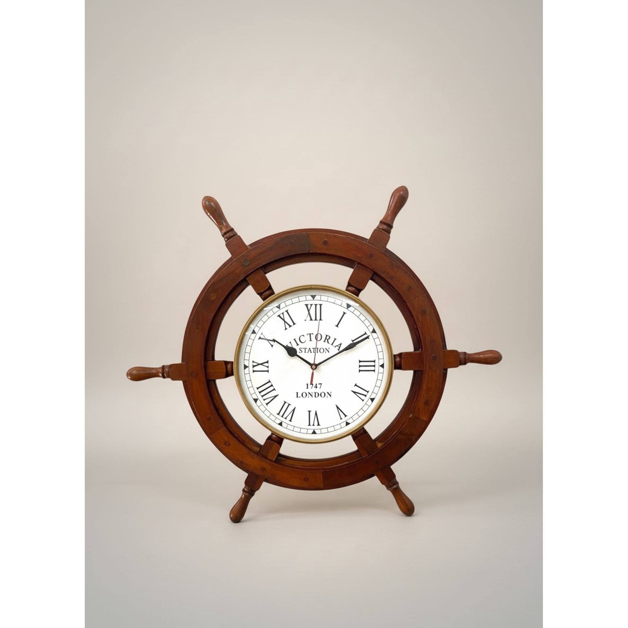 Handmade 24 Wooden Ship Wheel Wall Clock Antique Nautical Maritime Clock Decor