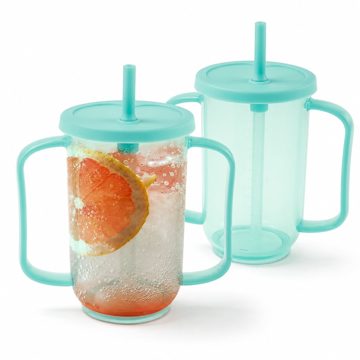 2Pcs Adult Sippy Cup 12 OZ Plastic Elderly Spill Proof Cup with 2 Handle and Reusable Straw for Home Seniors Liquids