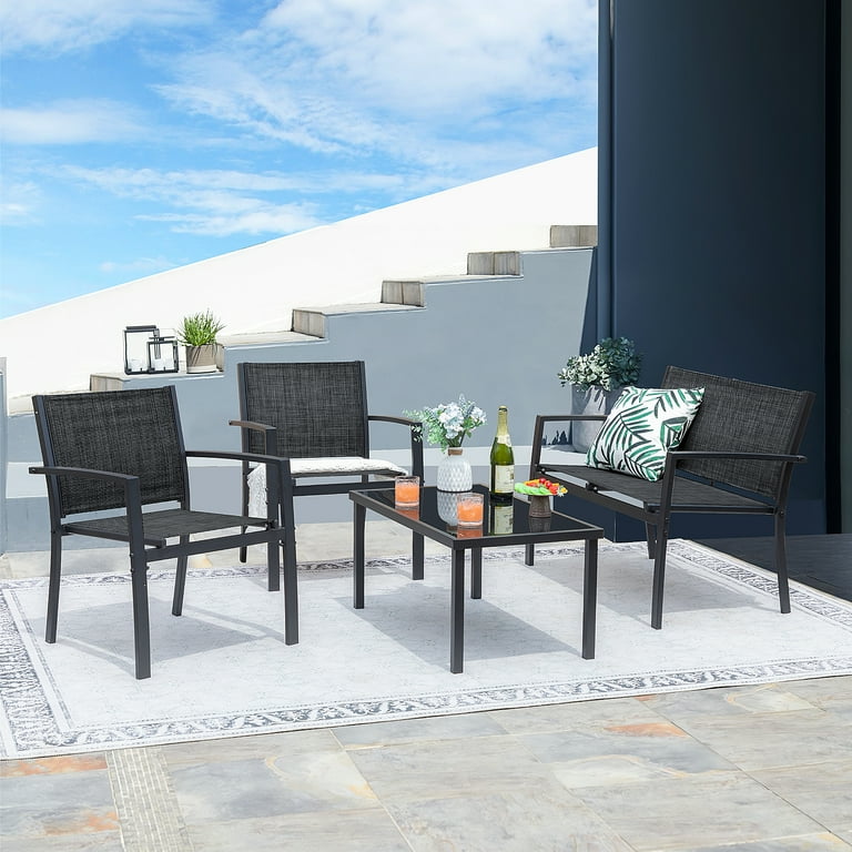 Walnew 4 pieces patio furniture outdoor furniture outdoor patio furniture set textilene bistro set modern conversation set outlet