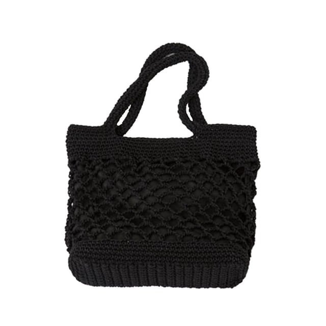 Miangastore Portable Beach Bag Cotton Thread Hand-crocheted Bag Handmade Shoulder Bag Large Capacity Messenger Bag (Black)