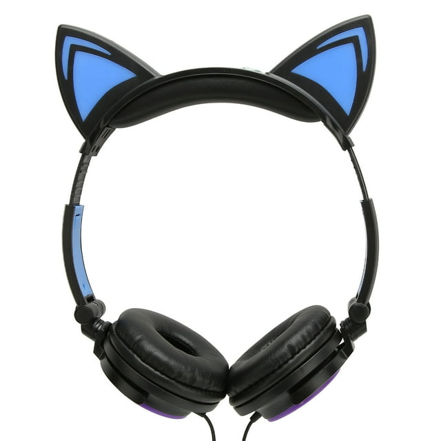 Cute Kids Headset, Foldable LED Light Cat Ear Design Kids Wired Headphone for Girls for Tablets