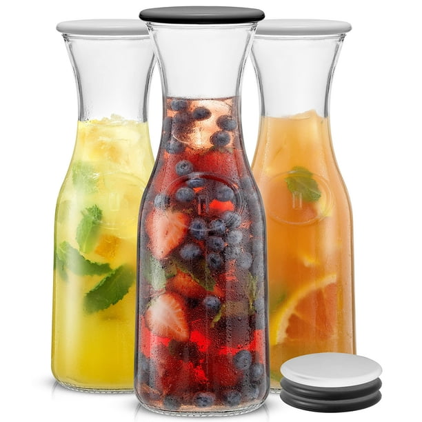 Juego de jarras de vidrio JoyJolt Hali de 1 litro con tapa para bebidas, 3 unidades