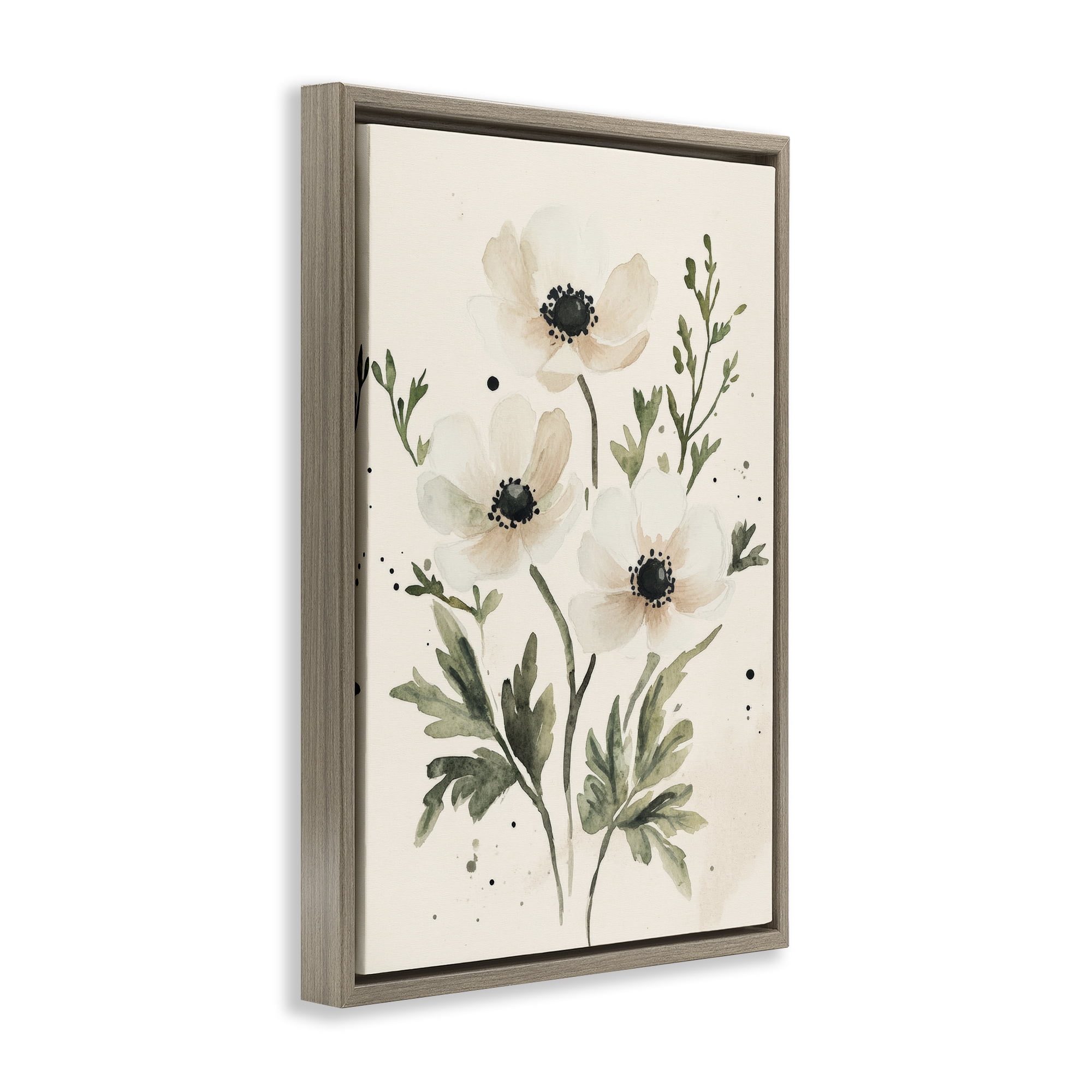 Stupell Industries Soft White Anemone Floral Brown Framed Floater Canvas Wall Art, design by Petal Prints Design