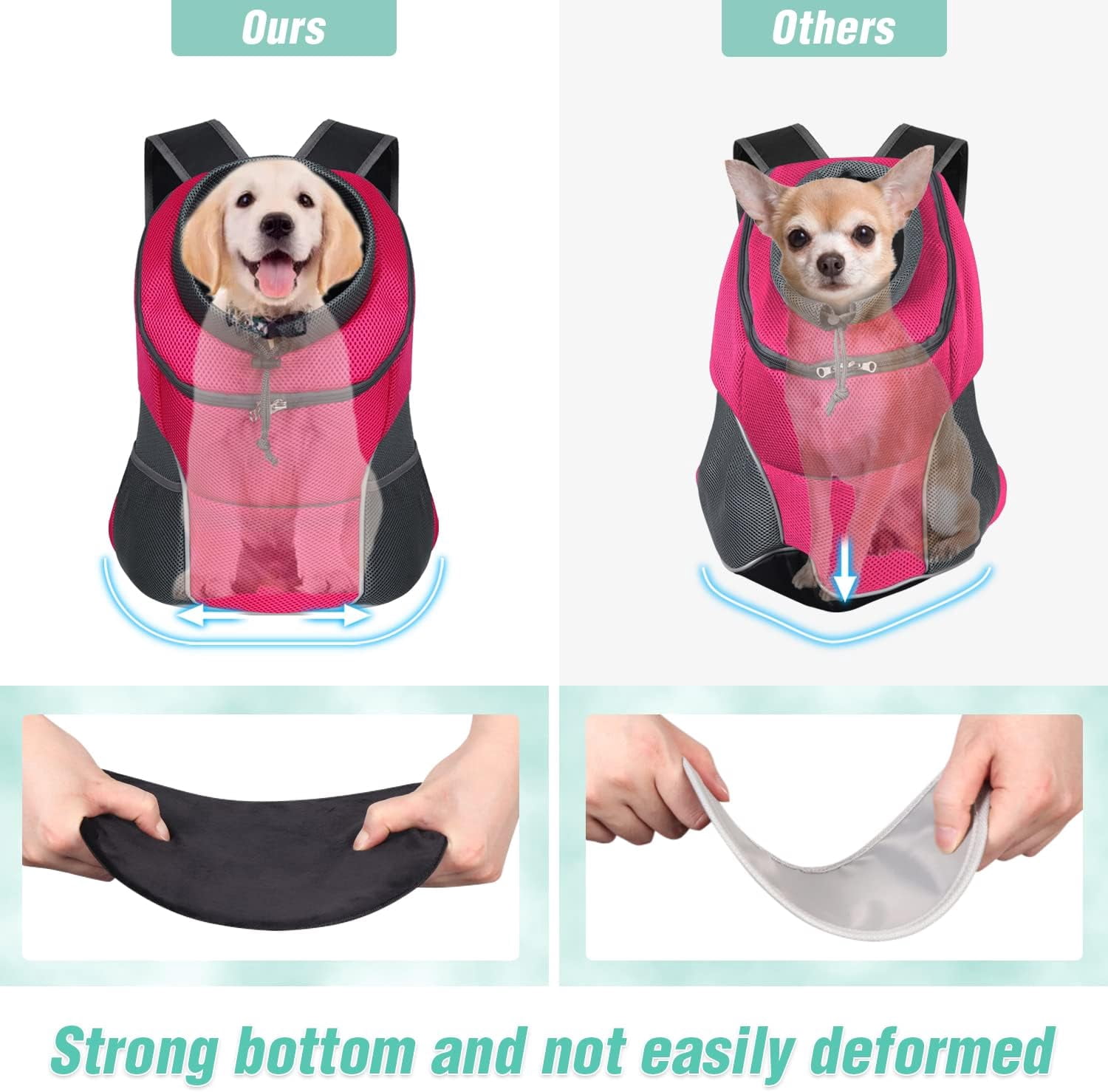 9-14lbs Dog Front Carrier Backpack, Adjustable Breathable Pet Carrier for Small Dogs, Ventilated Puppy Back Pack with Safety Belt, Lightweight Doggy Backpack for Hiking Outdoor(Jet Black, L)