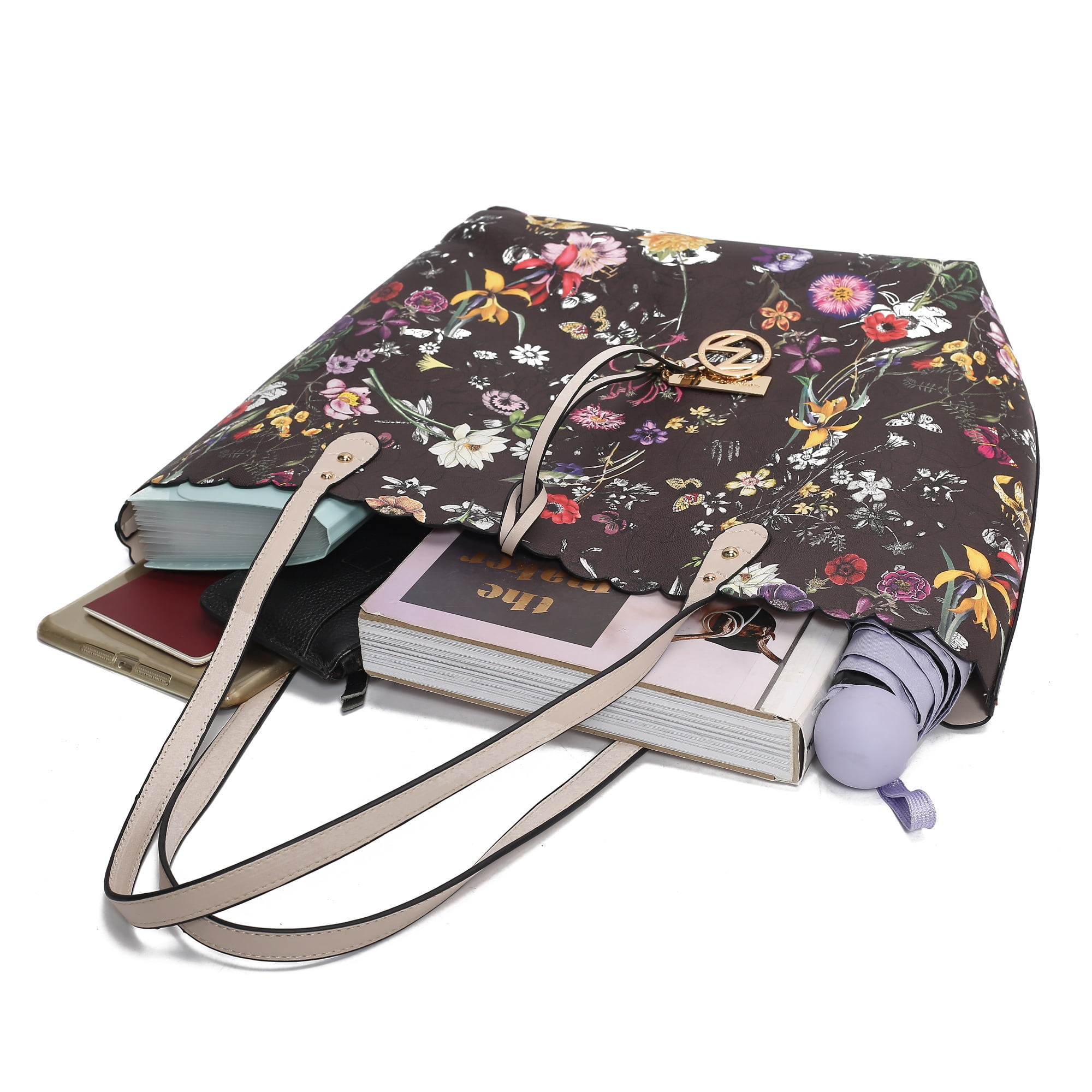 MKF Collection Danielle Tote Floral Bag, Crossbody Pouch Handbag Reversible Shopper Women's Purse Large Capacity for Weekend by Mia K - White Blush