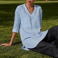 thumbnail image 7 of Lenpel Half Sleeve Womens Tops Cotton Linen V Neck Tunic Blouses with Pockets Fashion Side Split High Low Hem Shirts, 7 of 7
