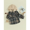 thumbnail image 3 of FEORJGP Toddler Infant Boys Hooded Jackets Long Sleeve Hoodies Plaid Print Flannel Shirts Coats Button Down Baby Shackets Loose Casual Outerwear for Spring Fall, 3 of 9