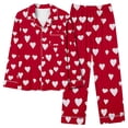 thumbnail image 4 of Wyongtao Pajama Set for Women Long Sleeve Button Up Shirt and Pajama Pants Soft Hearts Print Pjs Lounge Sets,Wine XXL, 4 of 5
