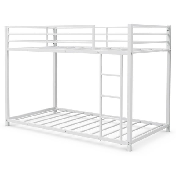 Topbuy Bunk Bed Frame Twin Over Twin Heavy-Duty Metal Bed Frame with Slat & Ladder, White