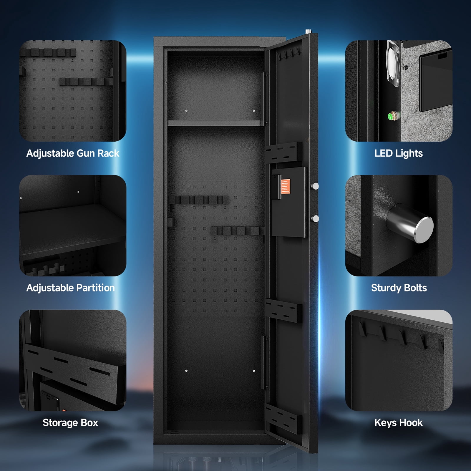 Sapital 10-12 Biometric Rifle Safe, Touchscreen Gun Cabinet with Adjustable Shelves & Gun Rack