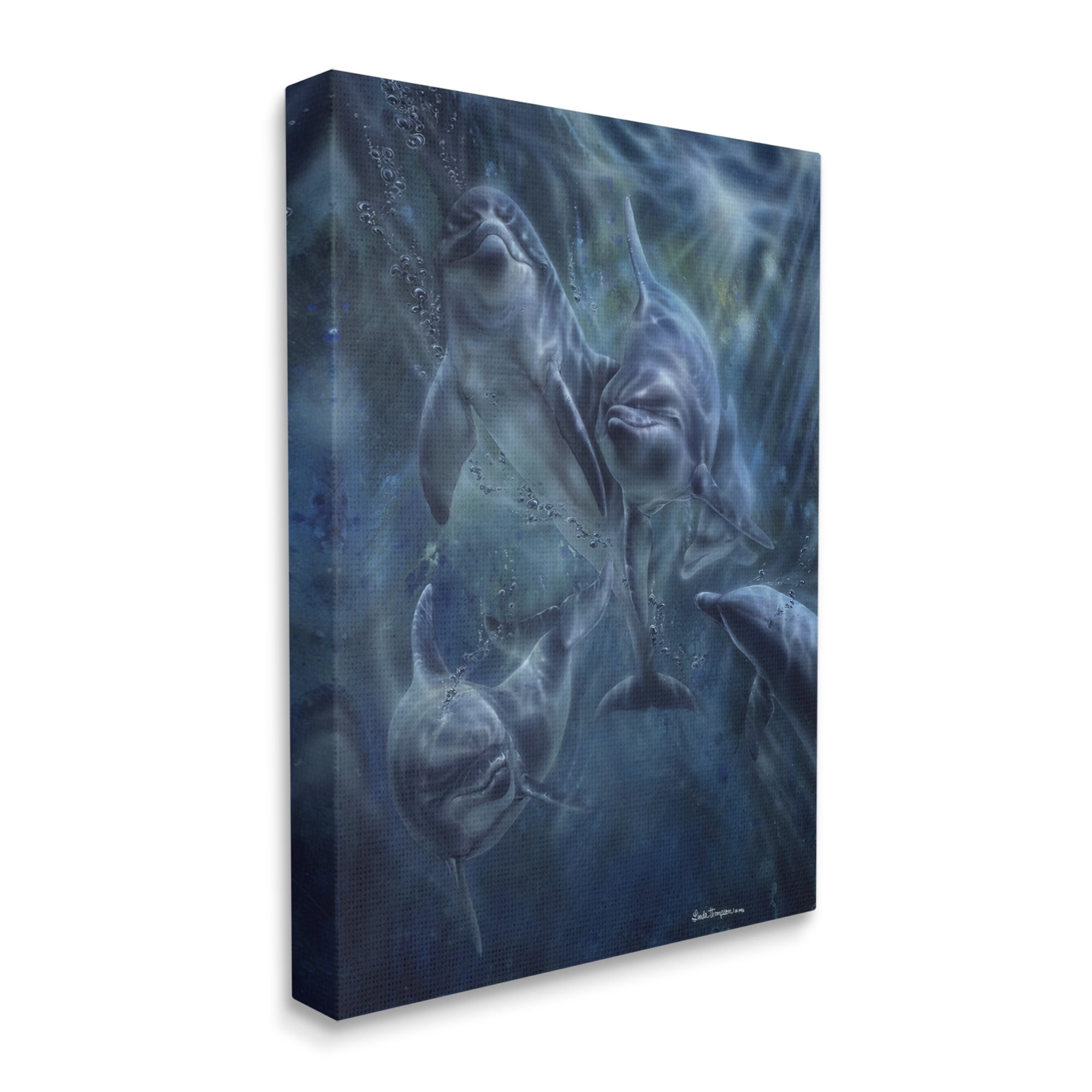 Stupell Industries Aquatic Dolphins Underwater Coastal Painting Gallery Wrapped Canvas Print Wall Art
