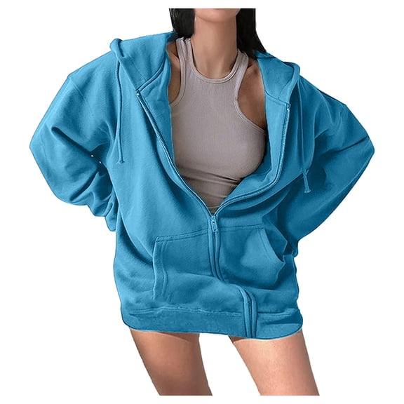 BOOMNY Womens Long Sleeve Hoodies Solid Plus Size Pullover Hoodie for Women Trendy Zip Up Casual Fall Winter Hooded Sweatshirts With Pocket