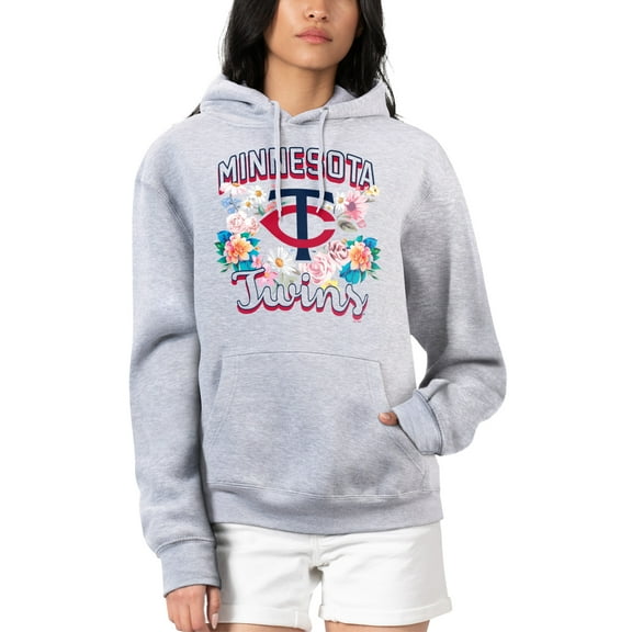 Women's G-III 4Her by Carl Banks Heather Gray Minnesota Twins Flowers Graphic Pullover Hoodie