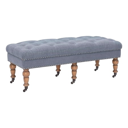 Atlin Designs 17.75  Transitional Fabric Bedroom Bench in Washed Blue/Brown