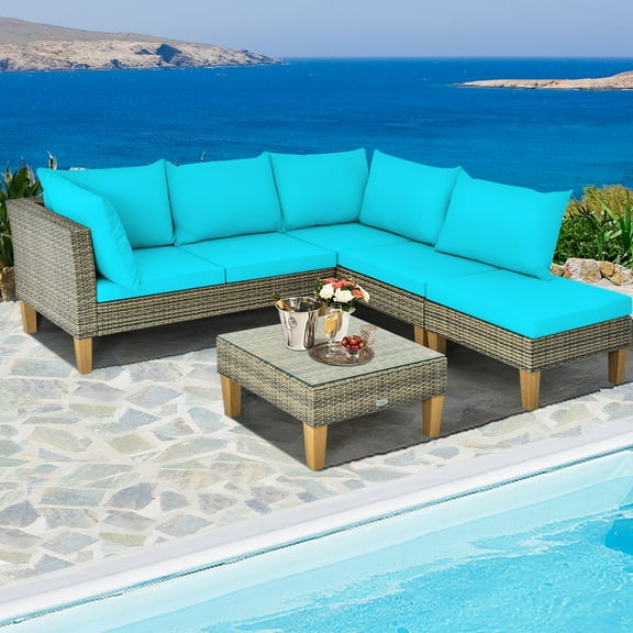 Gymax 4PCS Rattan Patio Sectional Sofa Set Outdoor Furniture Set w/ Cushion
