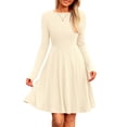 thumbnail image 1 of Vestido PRETTYGARDEN de punto acanalado beige, manga larga, corte en A, talla M, 1 of 8