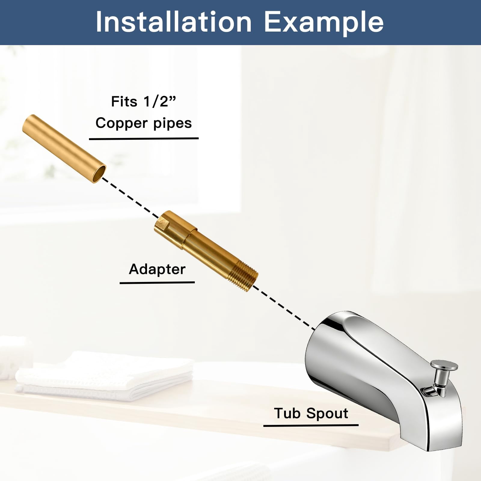 Tub Spout with Diverter, All Metal Bathtub Faucet, Chrome, for 1/2 Inch Copper Pipe