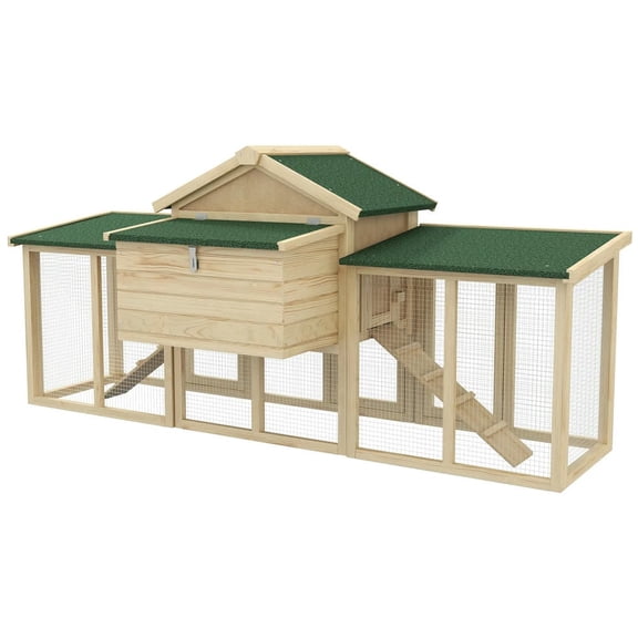 Spaco Wooden Chicken Coop with Nesting Box, Double Runs, Removable Tray, Ramps, Chicken Coop for Garden Backyard, Beige