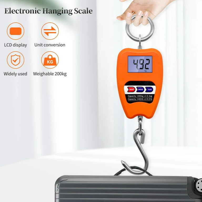 Professional Hanging Stainless Steel Hook Scale Portable Weight Balance  Crane Scale LCD Digital Scale 200kg Electronic Scale BLACK 