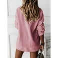 thumbnail image 6 of Women'S Loose Sweater V Neck Long Sleeve Shirt Casual Autumn and Winter Tops Pink M, 6 of 7