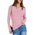 thumbnail image 3 of Women Long Sleeve Shirts Rib Knit Slim Fit Tops Fall Outfits Casual T-Shirt Underscrubs Layer Clothes Pink L, 3 of 8
