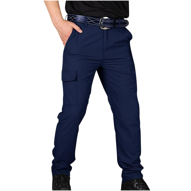 WQJNWEQ College Young Adult Fashion Men Solid Elastic Waist Casual  Multi-pocket Sports Trousers Pants