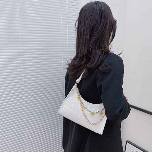 Bolso de hombro de PU con patrón de cocodrilo retro para mujer, bolso de mano de color puro (blanco) Tmvgtek Para estrenar