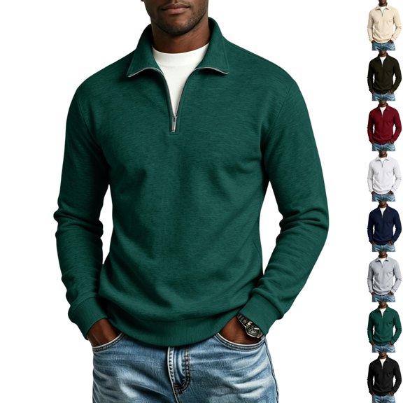 GrmtClth Men's Quarter Zip Pullover Sweatshirts Mock Neck Casual Long Sleeve Fall Winter Warm Blend Sweatshirt Dark Green M