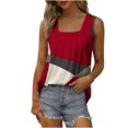 thumbnail image 5 of Wycnly Womens Tank Tops Trendy Loose Pleated Swing Breathable Tunic Tank Tops Summer Fashion Geometric Print Square Neck Sleeveless Shirts Blouse Red l, 5 of 5