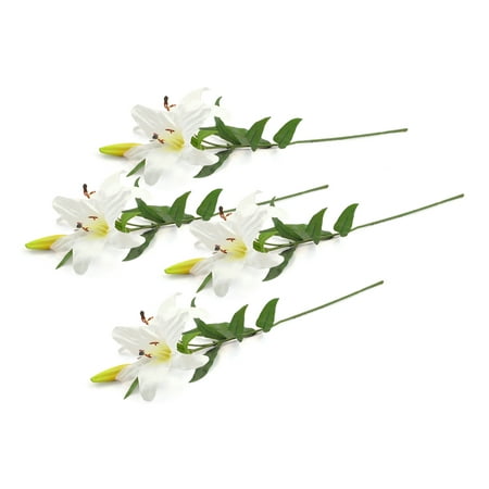Flowers For Office Decoration DII 4 Piece Artifical Tiger Lily Silk Flowers For Bridal Bouquet, Home Decoration, DIY, Garden, Office Decor, Centerpiece Décor - White ()