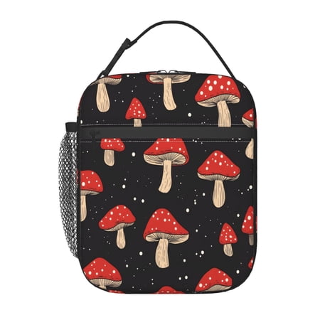 Insulated Lunch Bag For Women Men Portable Thermal Lunch Box With Strap Leakproof Cooler Tote For Work School Picnic Mushroom Dots Pattern