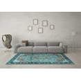 thumbnail image 3 of Ahgly Company Indoor Square Medallion Light Blue Traditional Area Rugs, 8' Square, 3 of 4