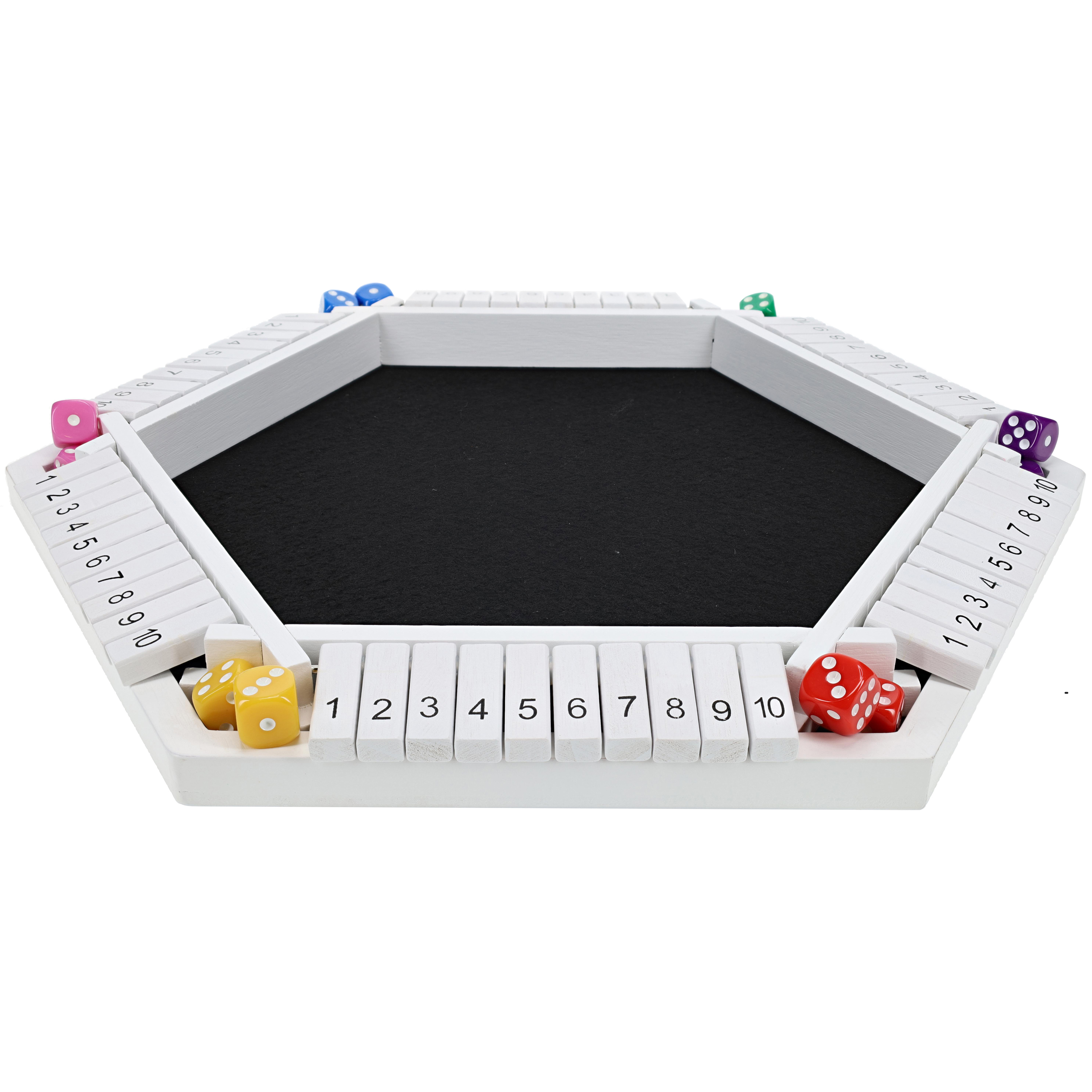 Pacific Shore Games 6 Player Shut The Box Dice Game - White Painted Wood - 14 In.