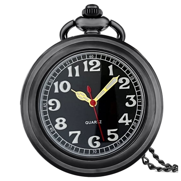 ZOLOHONI Quartz Pocket Watch with Chain Luminous Uncovered Black 46mm Men's Womens Fob & Pocket Watches