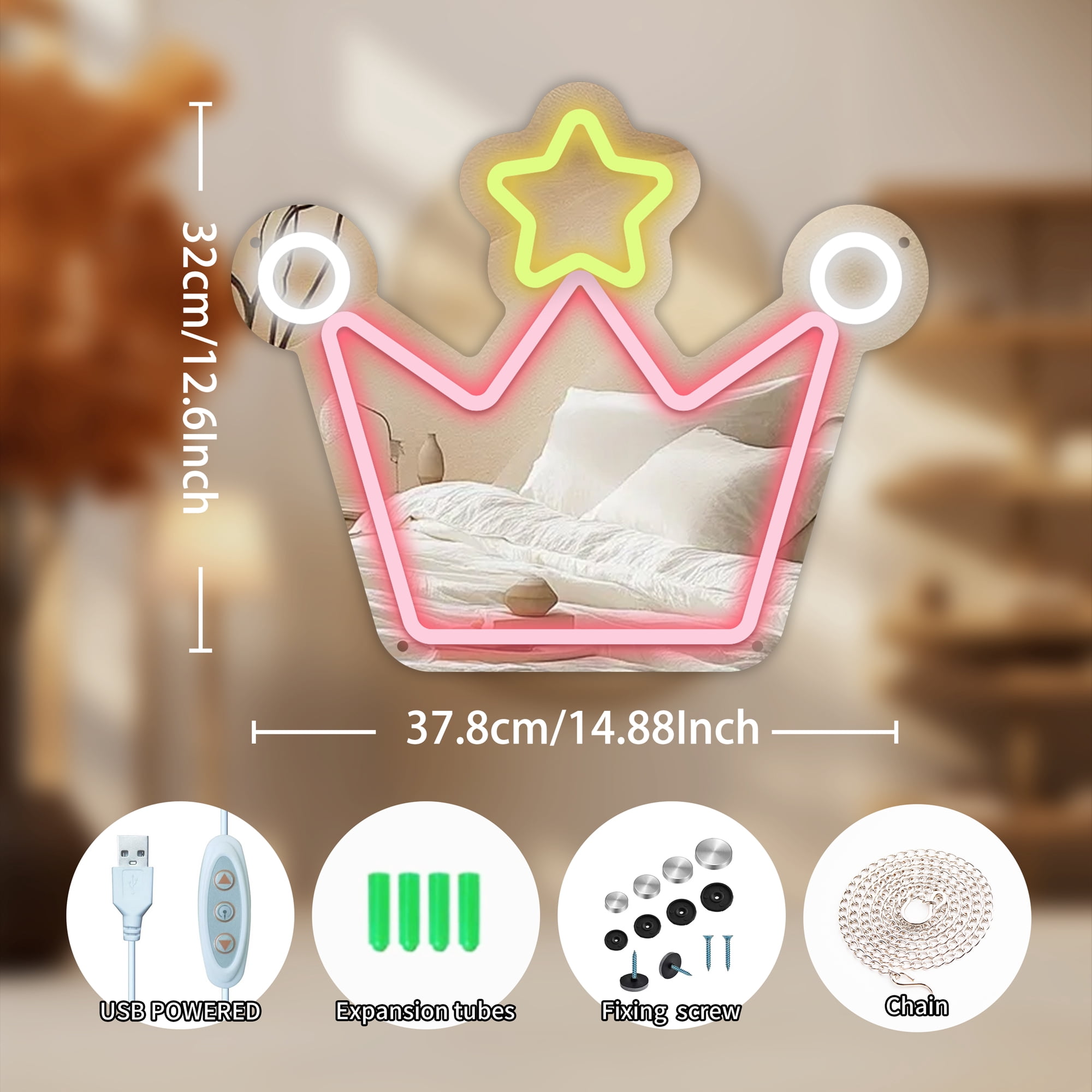Anime Crown Mirror with Light Neon Signs for Wall Decor, Neon Mirror with Dimmable for Teen Girls Gift，Makeup Mirror Neon Signs Cute Acrylic Mirror for Girls Room