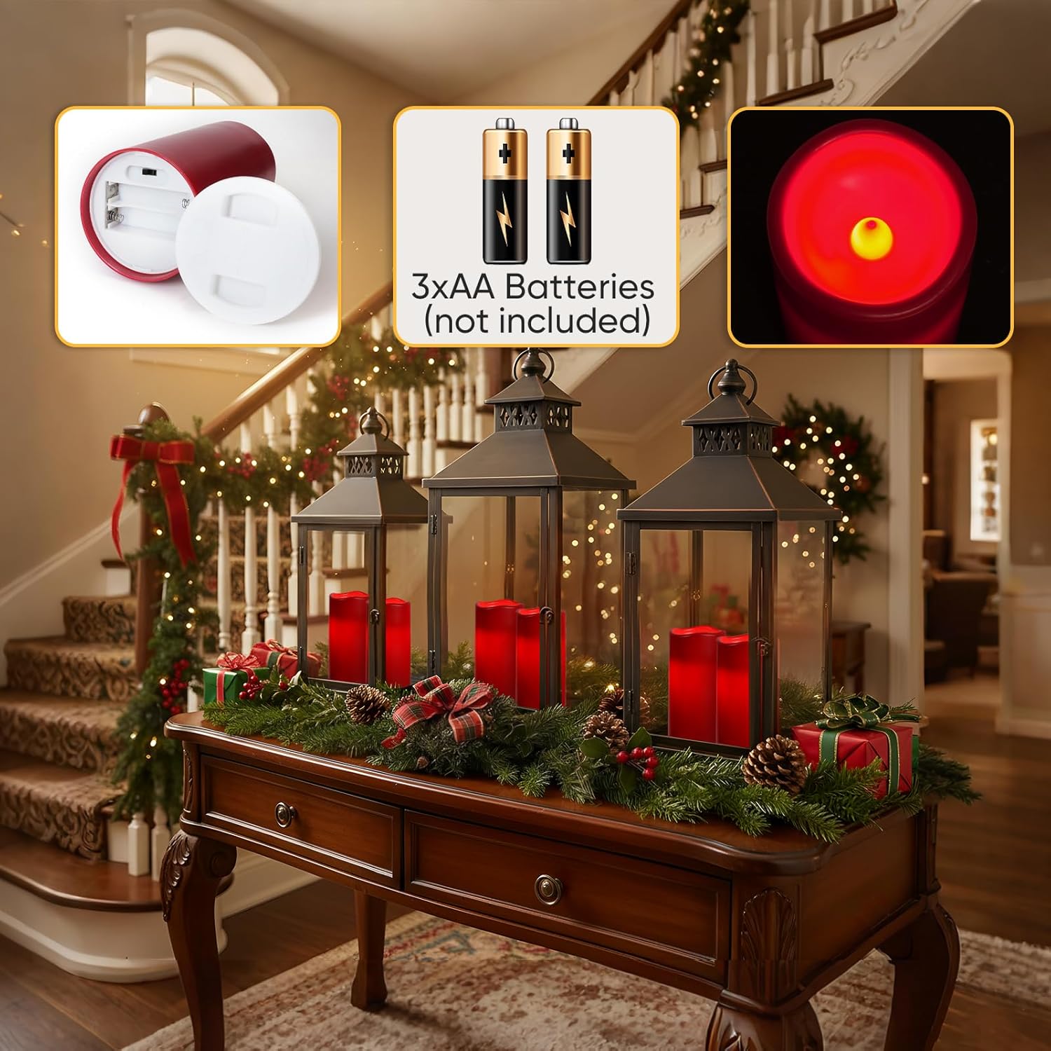 3"x6" Red Flameless Candles with Remote, Christmas Candles Battery Operated with Timer, Waterproof LED Pillar Candles for Thanksgiving Table, Home, Outdoor Decor, Plastic, Set of 6